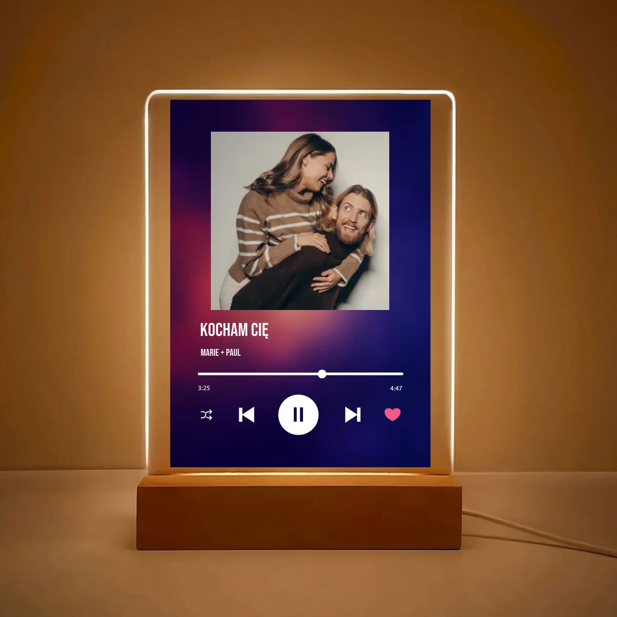 Kocham cię - Druk na szkle, spersonalizowany prezent dla pary