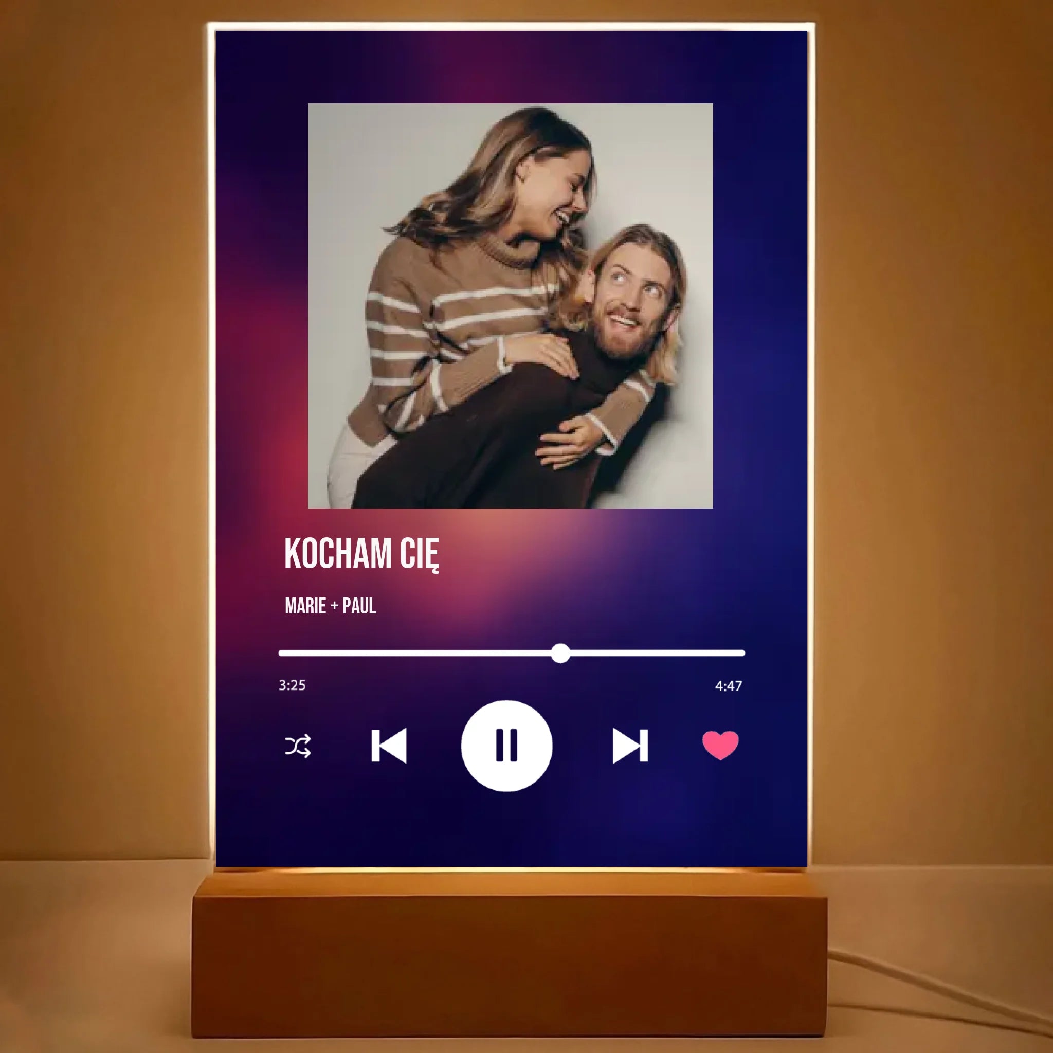 Kocham cię - Druk na szkle, spersonalizowany prezent dla pary