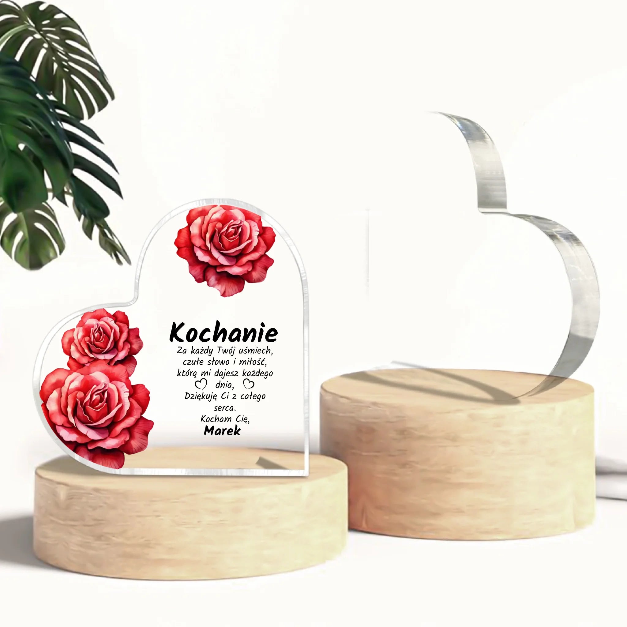 Serce z kwiatami dla ukochanej kobiety - akrylowe serce, spersonalizowany prezent dla pary