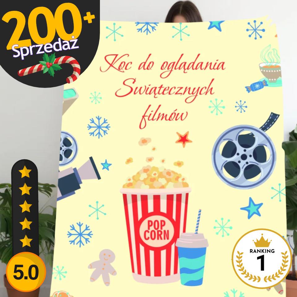 Koc do oglądania świątecznych filmów #3 - koc, spersonalizowany prezent na Boże Narodzenie dla rodziny