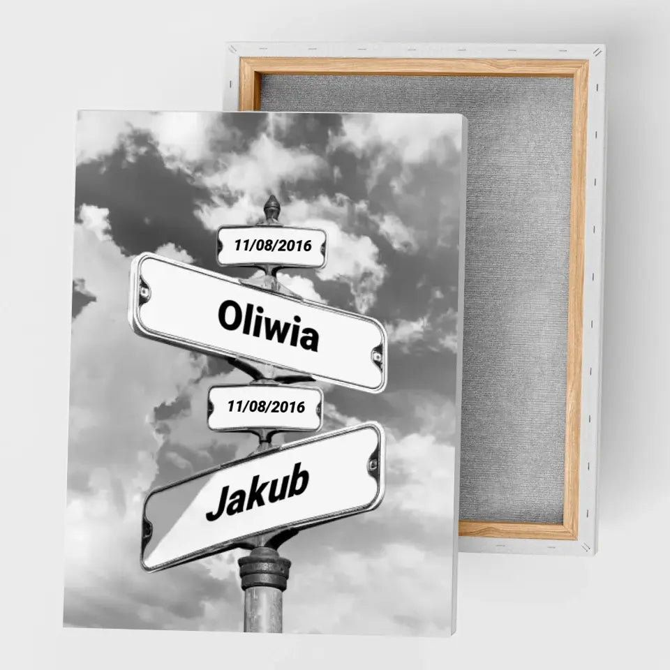 Urodziny dzieci (znak drogowy) - druk na płótnie, spersonalizowany prezent dla rodziny
