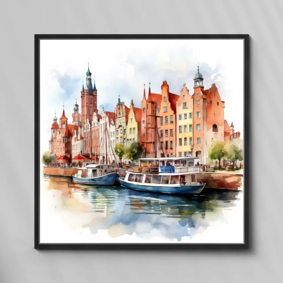 Gdańsk (Akwarela) - druk na płótnie, spersonalizowany prezent