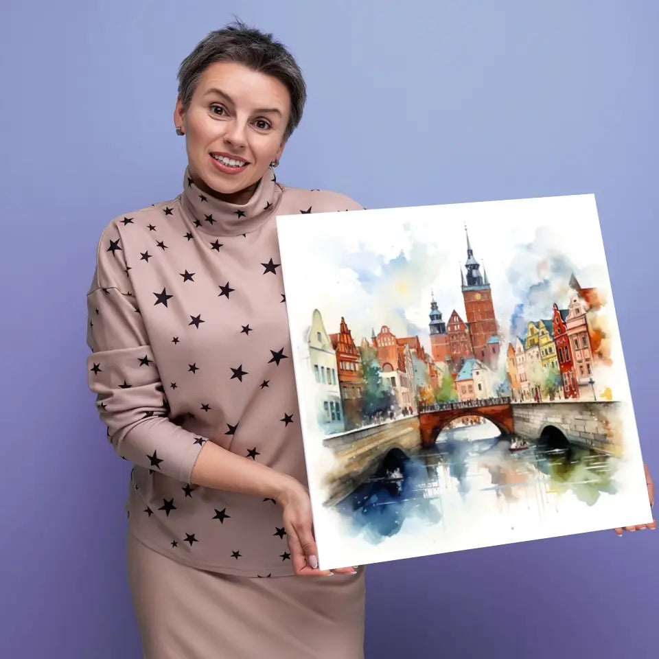 Toruń (Akwarela) - druk na płótnie, spersonalizowany prezent