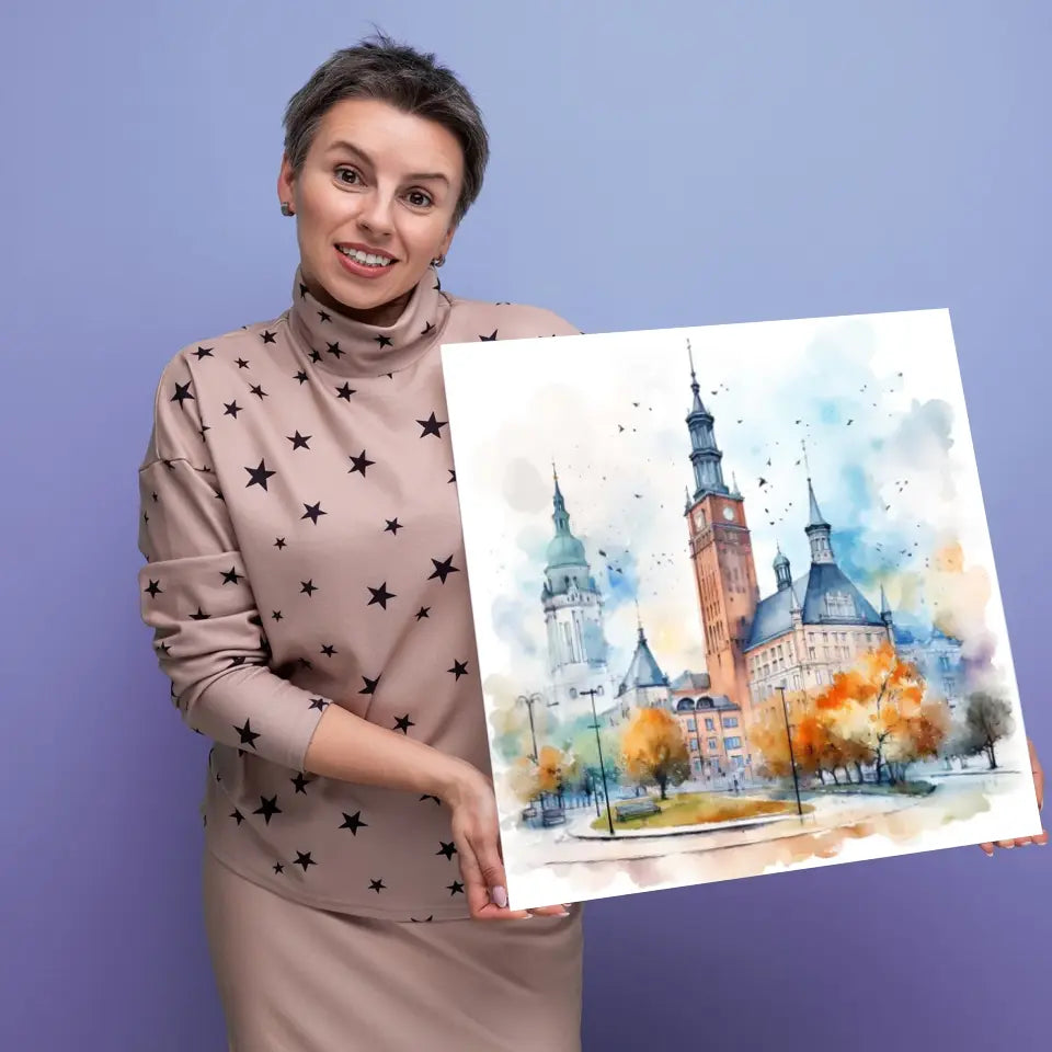 Katowice (Akwarela) - druk na płótnie, spersonalizowany prezent