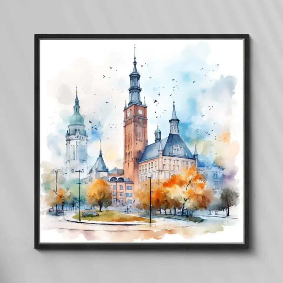 Katowice (Akwarela) - druk na płótnie, spersonalizowany prezent