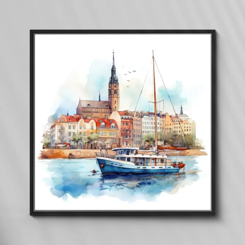 Gdynia (Akwarela) - druk na płótnie, spersonalizowany prezent