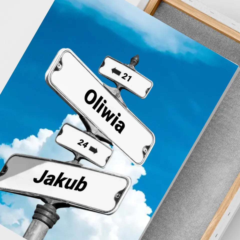 Znak drogowy - druk na płótnie, spersonalizowany prezent dla pary