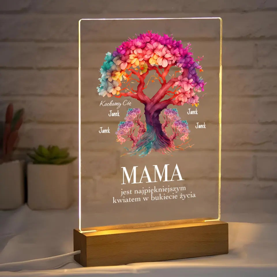 MAMA JEST NAJPIĘKNIEJSZYM KWIATEM (Biały 4-5 osob) - Druk na szkle, spersonalizowany prezent  dla mamy