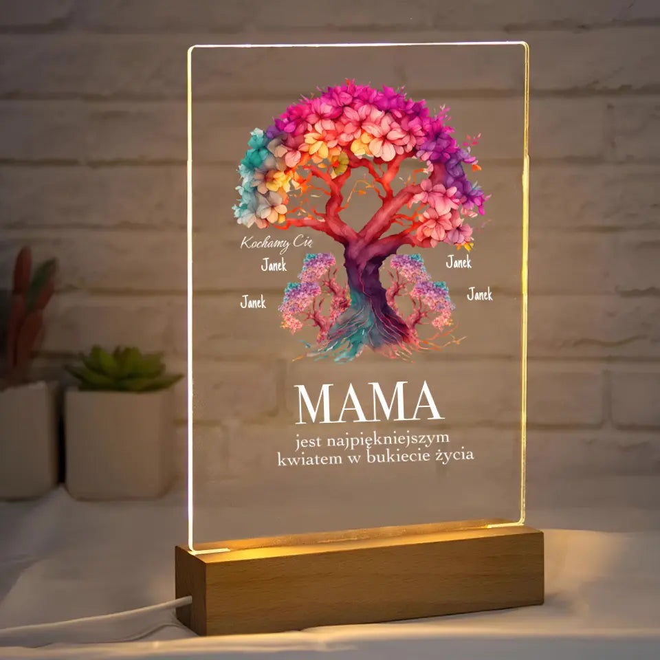 MAMA JEST NAJPIĘKNIEJSZYM KWIATEM (Biały 4-5 osob) - Druk na szkle, spersonalizowany prezent  dla mamy