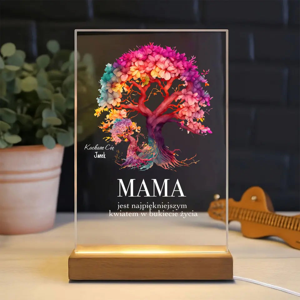 MAMA JEST NAJPIĘKNIEJSZYM KWIATEM (Biały) - Druk na szkle, spersonalizowany prezent  dla mamy