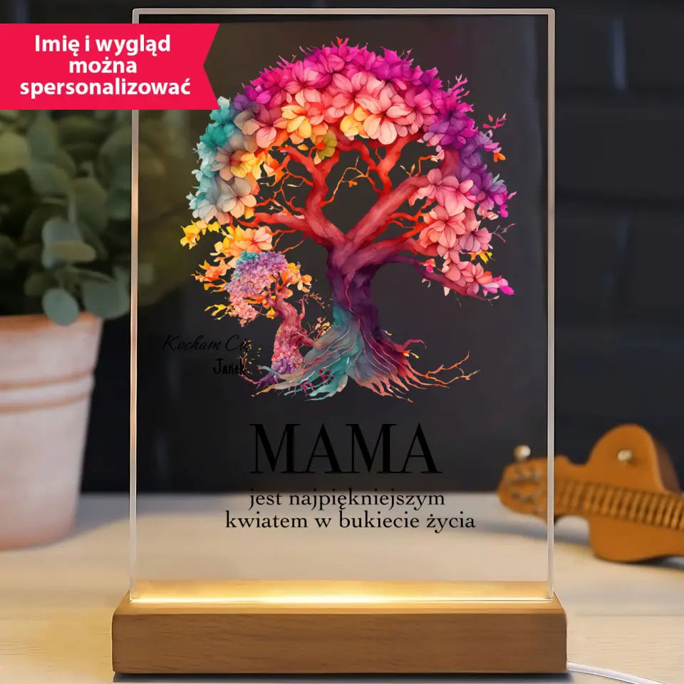 MAMA JEST NAJPIĘKNIEJSZYM KWIATEM - Druk na szkle, spersonalizowany prezent  dla mamy