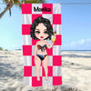 Dziewczyna w kostiumie kąpielowym (kwadraty) - Ręcznik plażowy, wyjątkowy prezent dla przyjaciółek