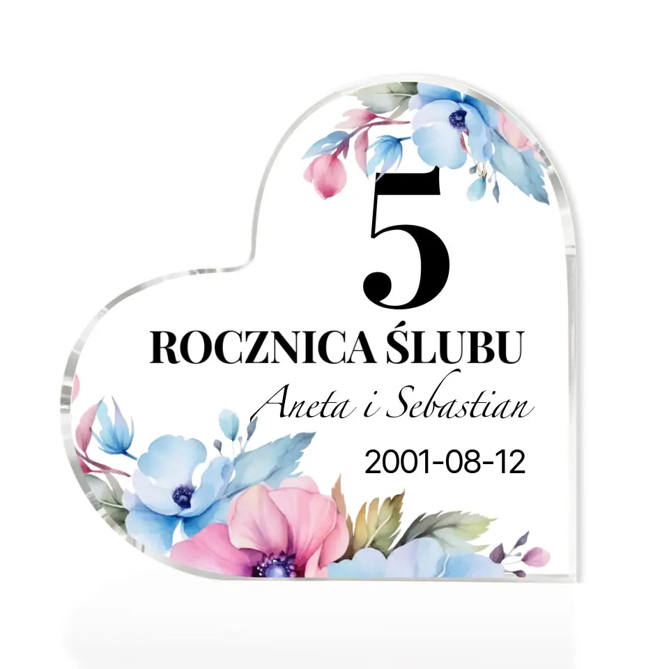 ROCZNICA ŚLUBU - akrylowe serce, spersonalizowany prezent  dla pary
