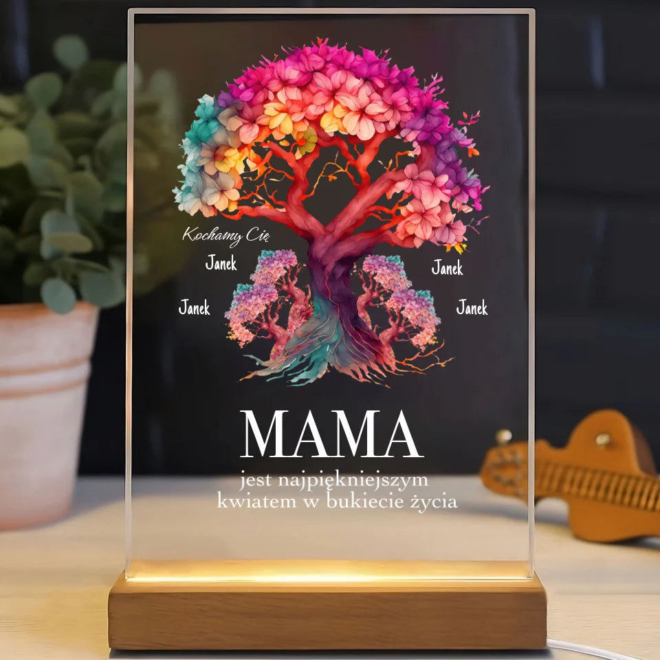 MAMA JEST NAJPIĘKNIEJSZYM KWIATEM (Biały 4-5 osob) - Druk na szkle, spersonalizowany prezent  dla mamy