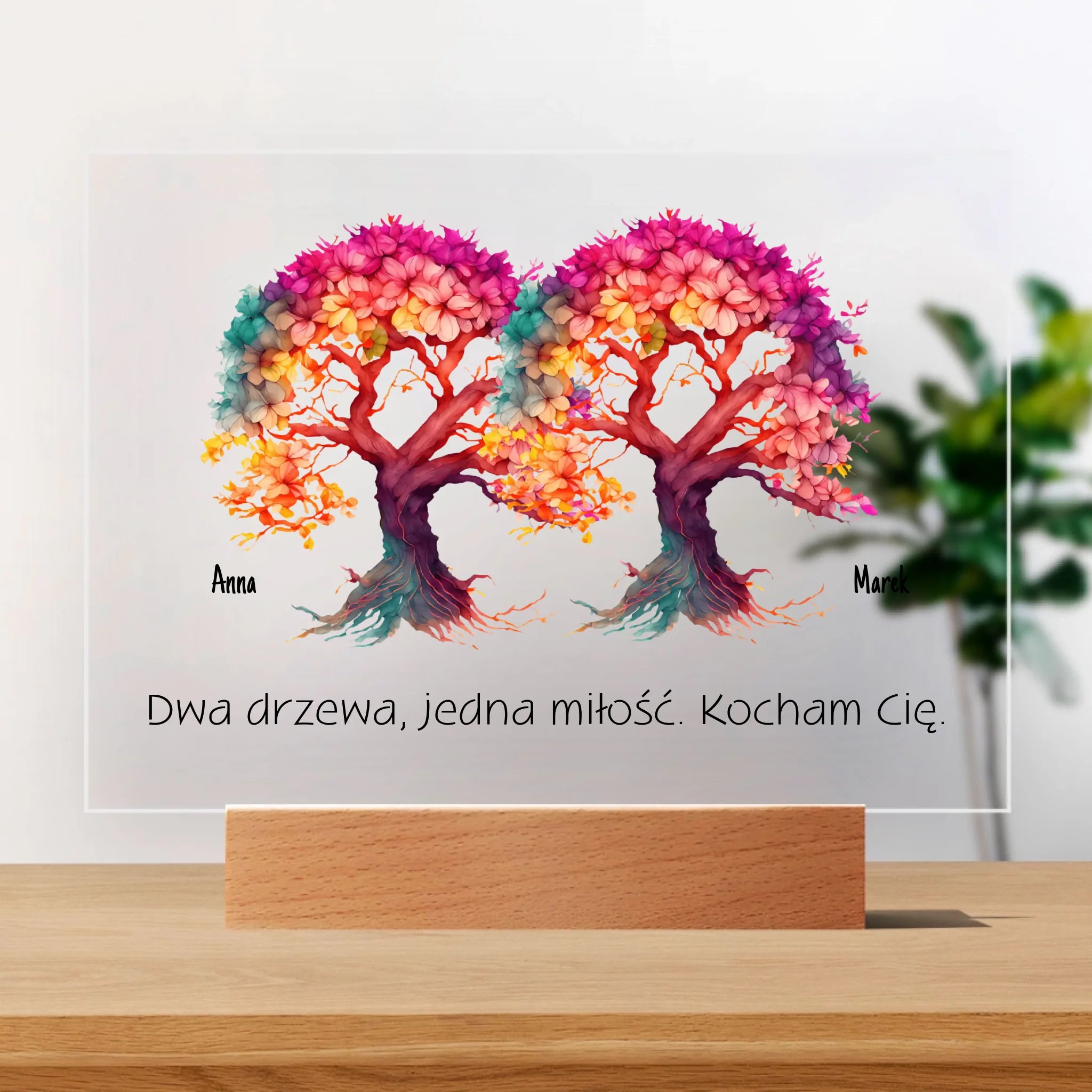 Dwa drzewa, jedna miłość - Druk na szkle, spersonalizowany prezent pary